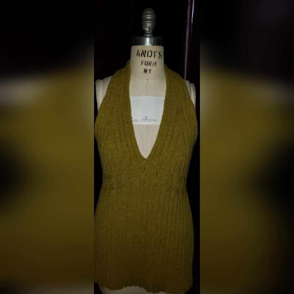 Proenza Schouler Chunky  Mustard yellow green tones wool halter top - Picture 6 of 9